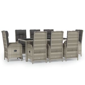 vidaXL Ensemble &agrave; manger de jardin 9 pcs coussins gris r&eacute;sine tress&eacute;e