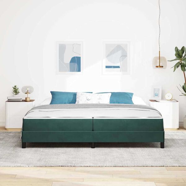 vidaXL Lit &agrave; ressorts avec matelas Vert fonc&eacute; 200 x 200 cm tissu