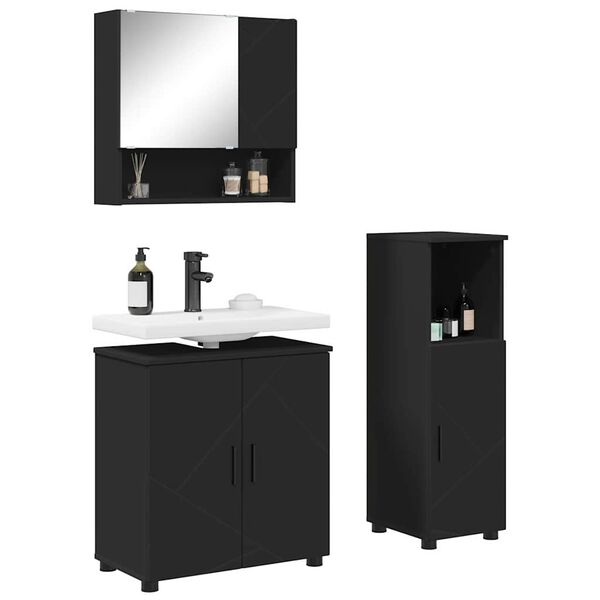 vidaXL Ensemble de mobilier de salle de bain Montage mural 3 pcs Noir