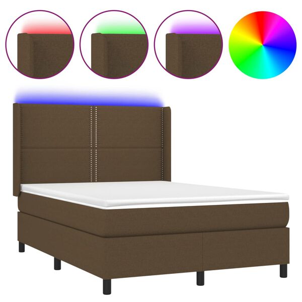 vidaXL Sommier &agrave; lattes de lit matelas LED Marron fonc&eacute; 140x190 cm
