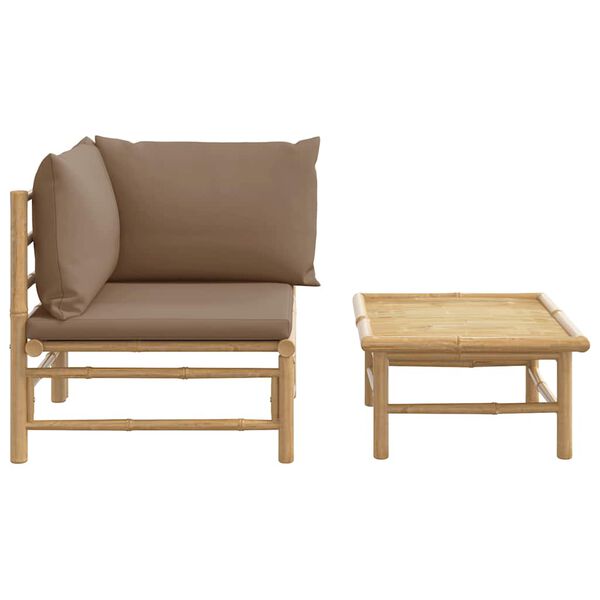 vidaXL Salon de jardin 2 pcs avec coussins taupe bambou