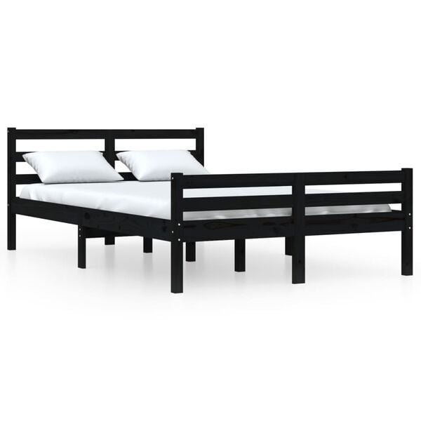 vidaXL Cadre de lit sans matelas noir bois massif 140x190 cm