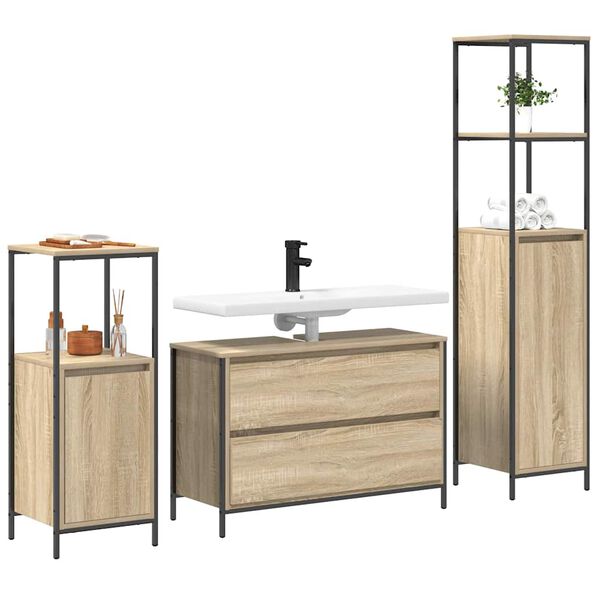 vidaXL Ensemble de mobilier de salle de bain 3 pcs Ch&ecirc;ne Sonoma