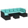 vidaXL Ensemble de canap&eacute; de jardin 8 pc Noir et turquoise polyrotin