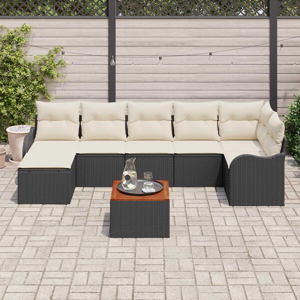 vidaXL Ensemble de canap&eacute; de jardin 8 pcs Noir et Cr&egrave;me polyrotin