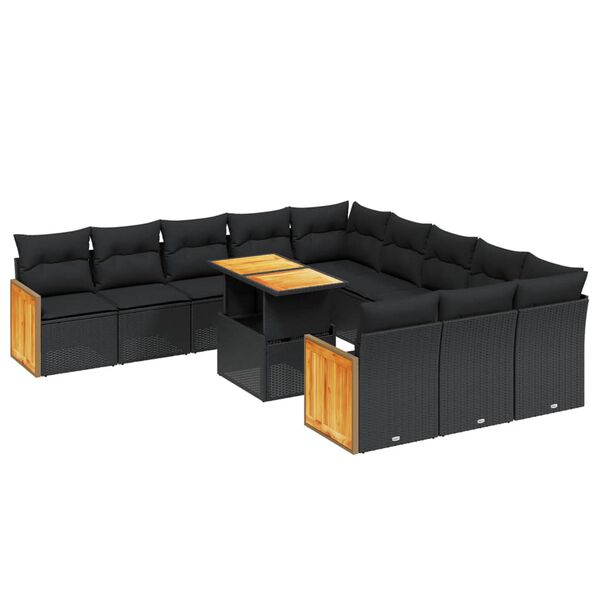 vidaXL Salon de jardin 11 pcs avec coussins noir r&eacute;sine tress&eacute;e