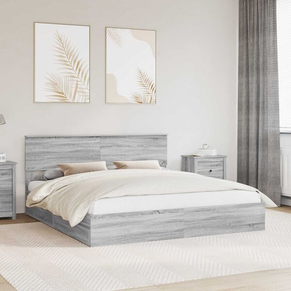 vidaXL Lit de Rangement Gris Sonoma 200 x 200 cm Bois d'ing&eacute;nierie