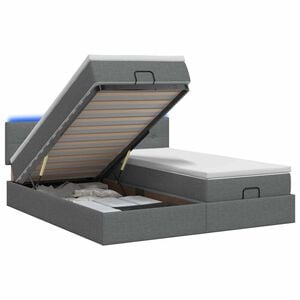 vidaXL Lit coffre avec matelas et LED Gris fonc&eacute; 200 x 200 cm Tissu
