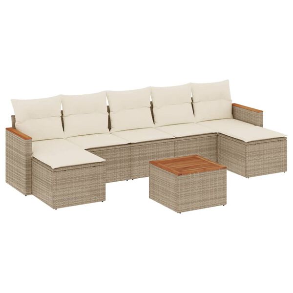 vidaXL Salon de jardin avec coussins 8 pcs beige r&eacute;sine tress&eacute;e