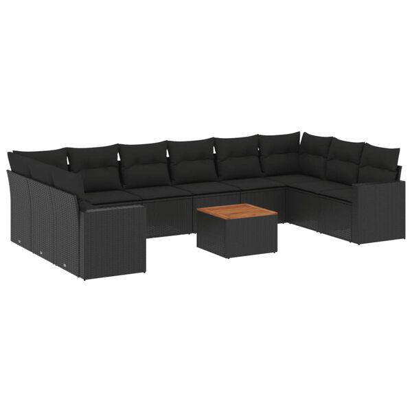 vidaXL Salon de jardin 11 pcs avec coussins noir r&eacute;sine tress&eacute;e