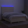 vidaXL Sommier &agrave; lattes de lit et matelas et LED Cr&egrave;me 140x190cm Tissu