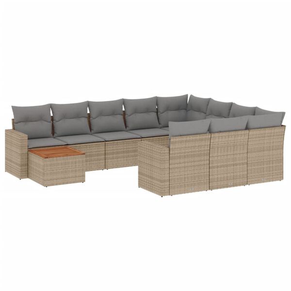 vidaXL Salon de jardin et coussins 11 pcs m&eacute;lange beige r&eacute;sine tress&eacute;e