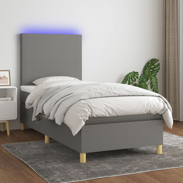 vidaXL Sommier &agrave; lattes de lit avec matelas et LED Gris fonc&eacute; 90x190cm
