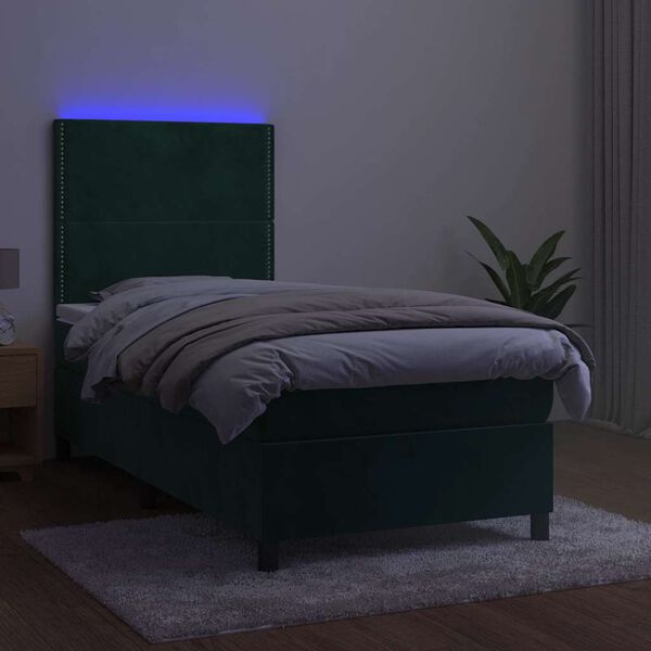 vidaXL Sommier &agrave; lattes de lit avec matelas et LED Vert fonc&eacute; 80x200cm