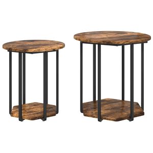 vidaXL Ensemble de tables d'appoint avec &eacute;tag&egrave;re 2 pcs Marron