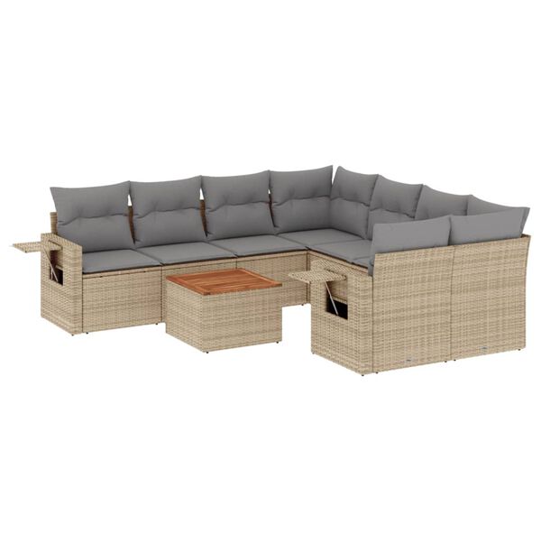 vidaXL Salon de jardin avec coussins 9 pcs beige r&eacute;sine tress&eacute;e