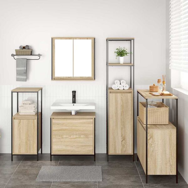 vidaXL Ensemble de mobilier de salle de bain avec &eacute;tag&egrave;re 5 pcs Beige
