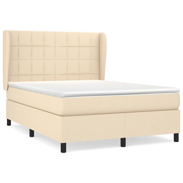 vidaXL Sommier &agrave; lattes de lit avec matelas Cr&egrave;me 140x200 cm Tissu