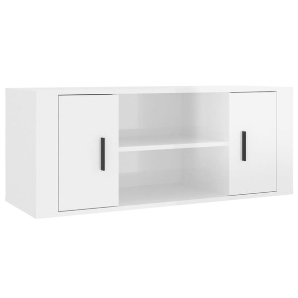 vidaXL Meuble TV Blanc brillant 100x35x40 cm Bois d'ing&eacute;nierie
