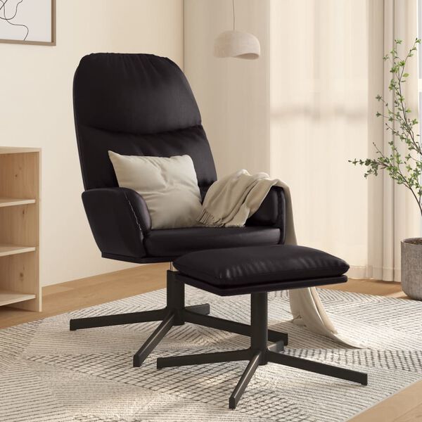 vidaXL Chaise de relaxation avec tabouret Noir Similicuir