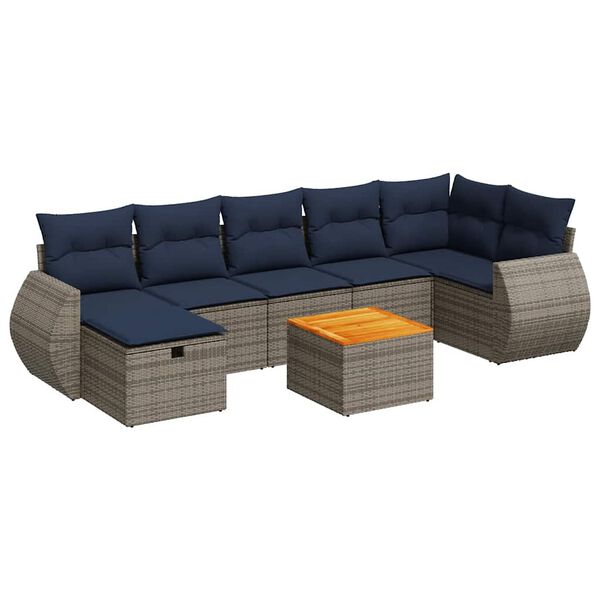 vidaXL Salon de jardin 8 pcs avec coussins gris r&eacute;sine tress&eacute;e