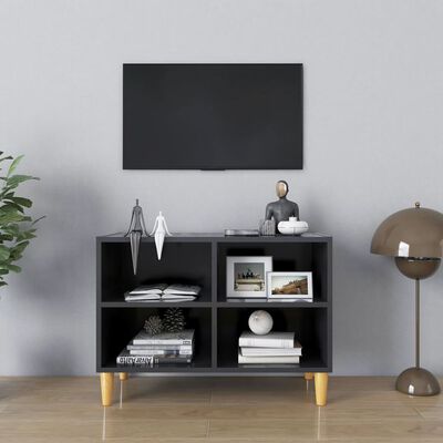 vidaXL Meuble TV avec pieds en bois massif Gris 69,5x30x50 cm