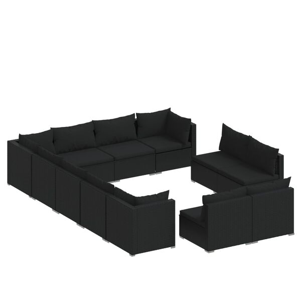 vidaXL Salon de jardin 12 pcs avec coussins Noir R&eacute;sine tress&eacute;e