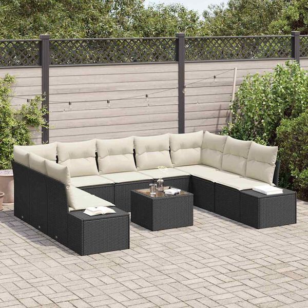 vidaXL Ensemble de canapé de jardin avec coussin 10 pcs Noir polyrotin