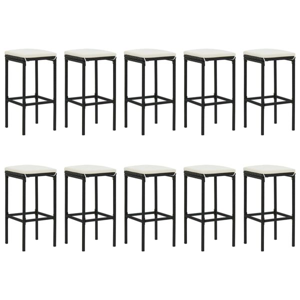 vidaXL Ensemble de bar de jardin 11 pcs avec coussins noir poly rotin