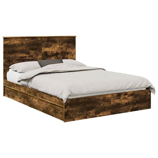 vidaXL Lit de Rangement Ch&ecirc;ne fum&eacute; 160 x 200 cm Bois d'ing&eacute;nierie