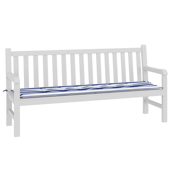 vidaXL Coussin de banc de jardin Ray&eacute; Bleu et blanc 180 x 50 x 4 cm