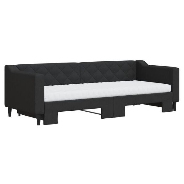 vidaXL Lit de jour avec lit gigogne et matelas noir 80x200 cm tissu