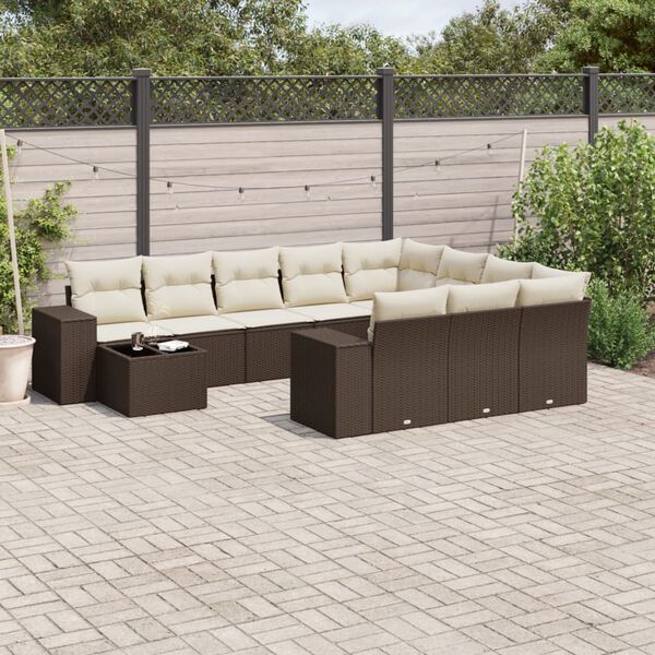 vidaXL Salon de jardin et coussins 11 pcs marron r&eacute;sine tress&eacute;e