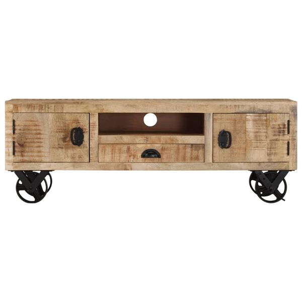 vidaXL Meuble TV avec roues 110x30x37 cm Bois de manguier brut