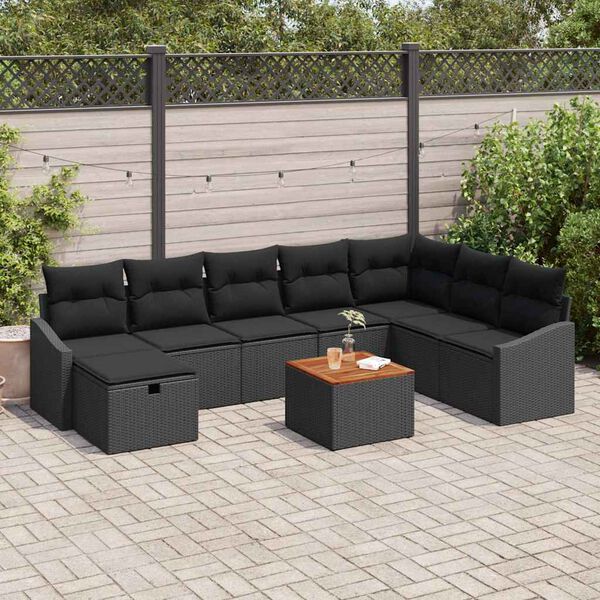 vidaXL Ensemble de canap&eacute; de jardin avec coussin 9 pcs Noir polyrotin