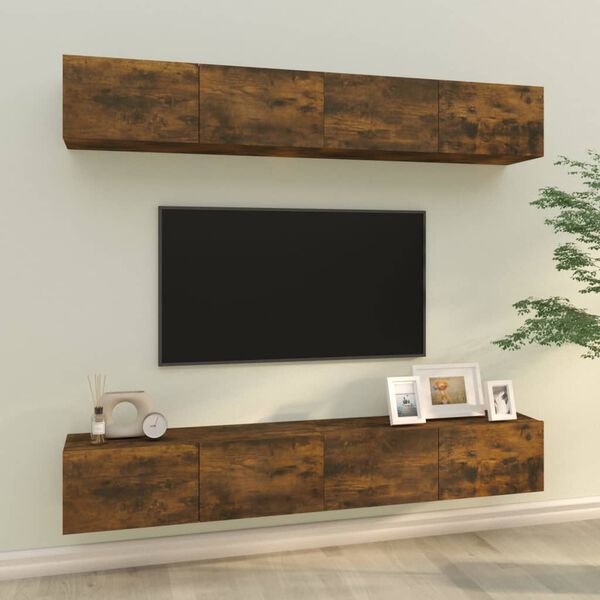 vidaXL Meubles TV muraux 4 pcs ch&ecirc;ne fum&eacute; 100x30x30 cm