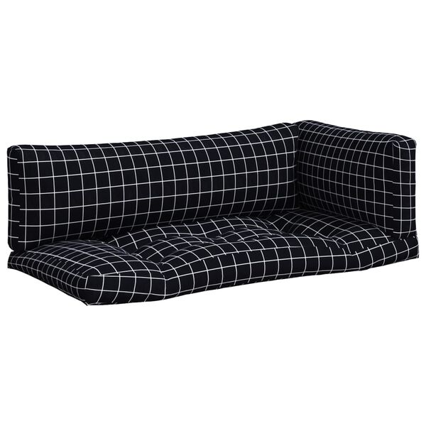 vidaXL Coussins de palette lot de 3 motif &agrave; carreaux noir tissu Oxford