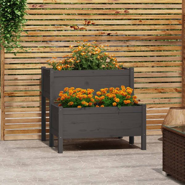 vidaXL Jardinière Gris 84,5x84x75 cm Bois massif de pin