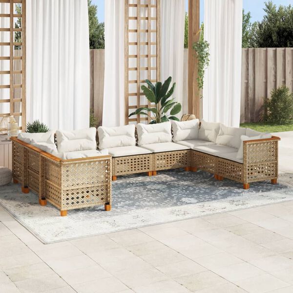 vidaXL Salon de jardin avec coussins 9 pcs beige résine tressée