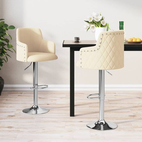 vidaXL Tabourets de bar lot de 2 cr&egrave;me tissu