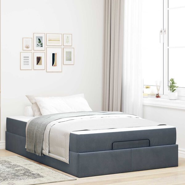 vidaXL Cadre de lit avec matelas avec matelas 2 pcs Gris Fonc&eacute; Velours