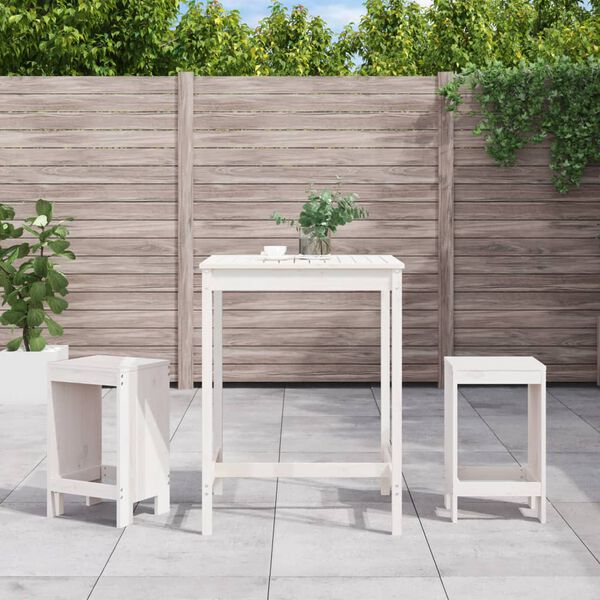 vidaXL Ensemble de bar de jardin 3 pcs blanc bois de pin massif