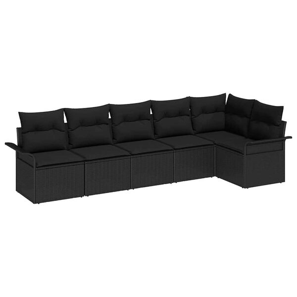 vidaXL Ensemble de canap&eacute; de jardin avec coussin 6 pcs Noir Poly rotin