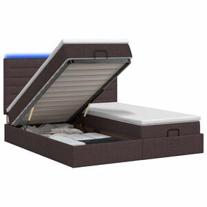 vidaXL Lit coffre avec matelas et LED Marron fonc&eacute; 180 x 200 cm Tissu