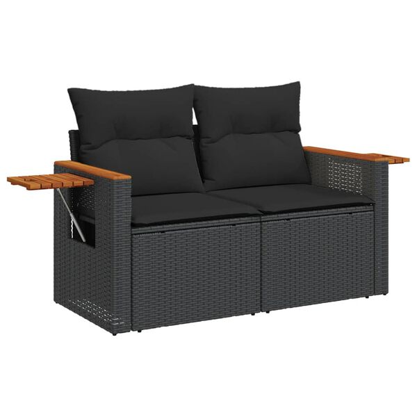 vidaXL Salon de jardin 10 pcs avec coussins noir r&eacute;sine tress&eacute;e