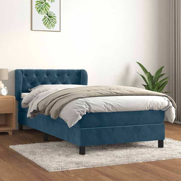 vidaXL Sommier &agrave; lattes de lit et matelas Bleu fonc&eacute; 80x200 cm Velours