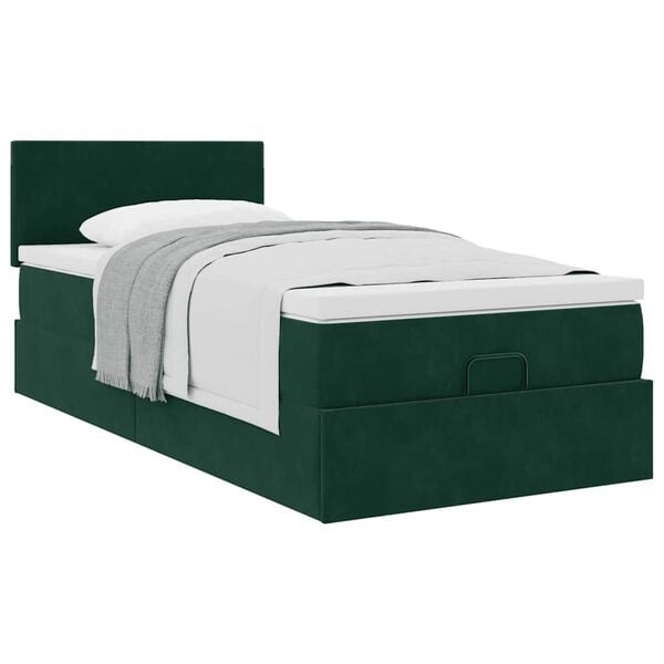 vidaXL Cadre de lit ottoman avec matelas vert fonc&eacute; 90x200 cm velours