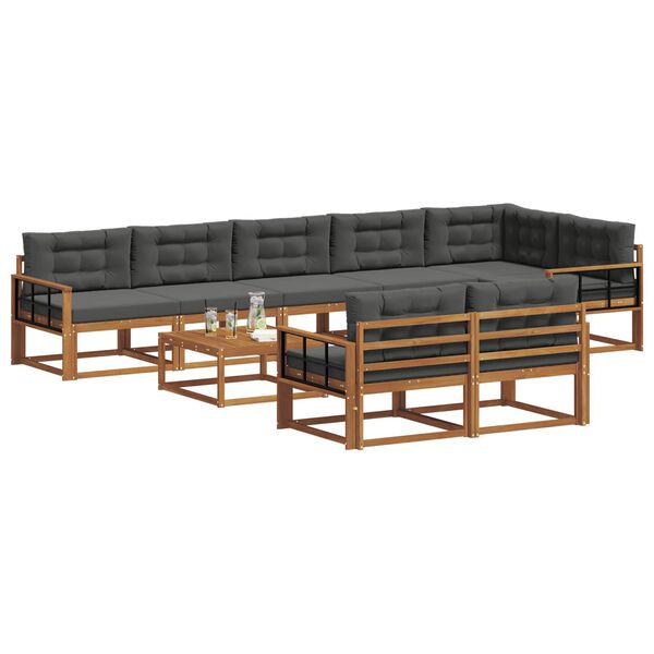 vidaXL Ensemble de canap&eacute;s d'ext&eacute;rieur 9 pcs Naturel et Anthracite