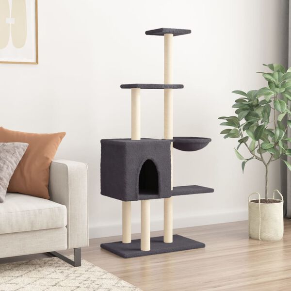 vidaXL Arbre à chat avec griffoirs en sisal Gris foncé 145 cm