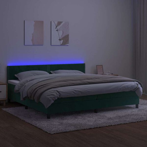 vidaXL Sommier &agrave; lattes de lit avec matelas LED Vert fonc&eacute; 200x200 cm